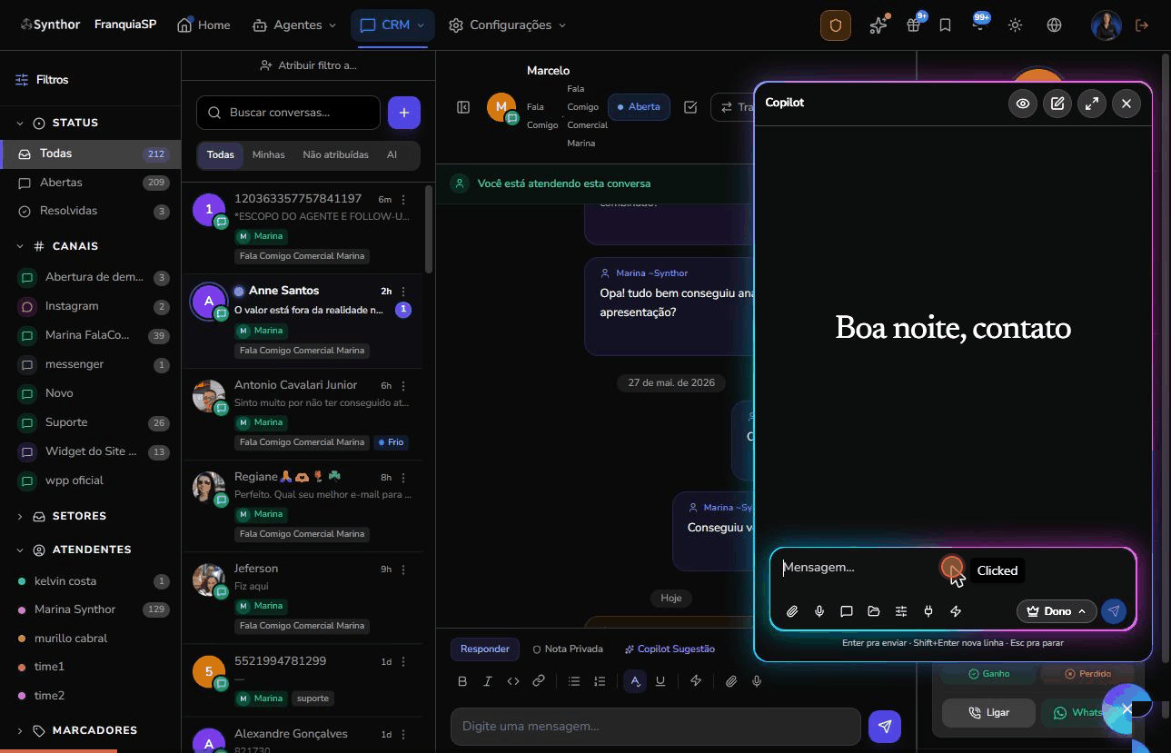 Copilot da Synthor gerindo a operação por um chat de IA